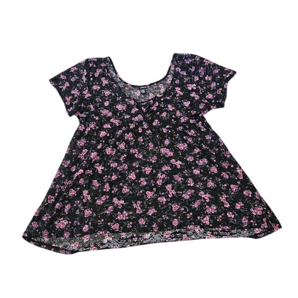 Torrid Womens Plus Size 4 Black Floral Lace Babydoll Top Empire Waist Blouse